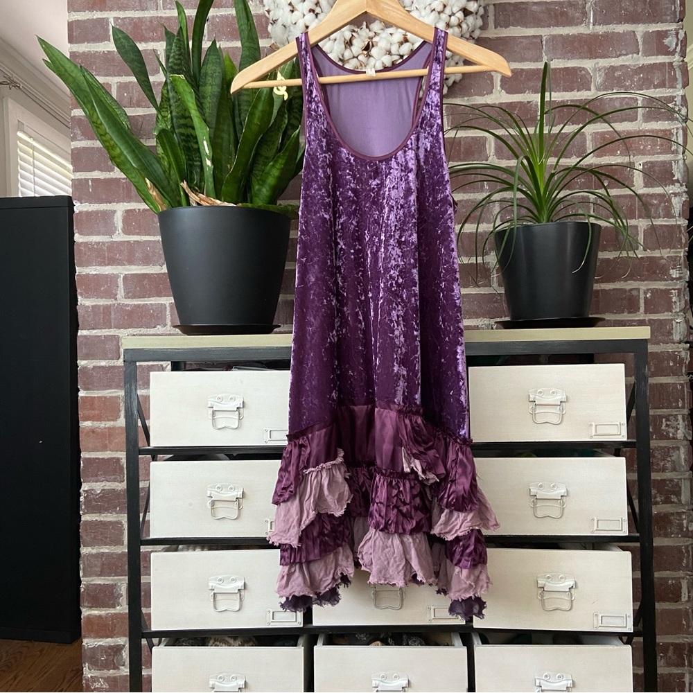 Free People Purple Velvet Dress w/ Ruffles